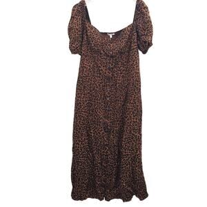 Good American Leopard Print Dress Corset Puff Sleeve Maxi Size 4 NWT